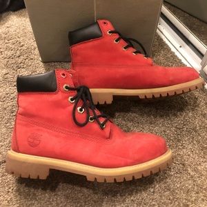 RED Timberland Boots, Youth 6.5